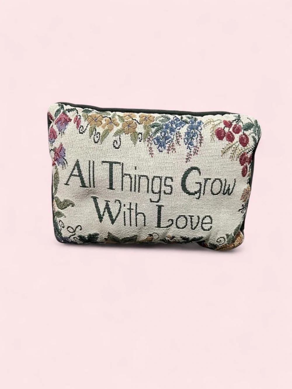 All Things Grow With Love Embroidered Decorative Pillow - Cream and Green